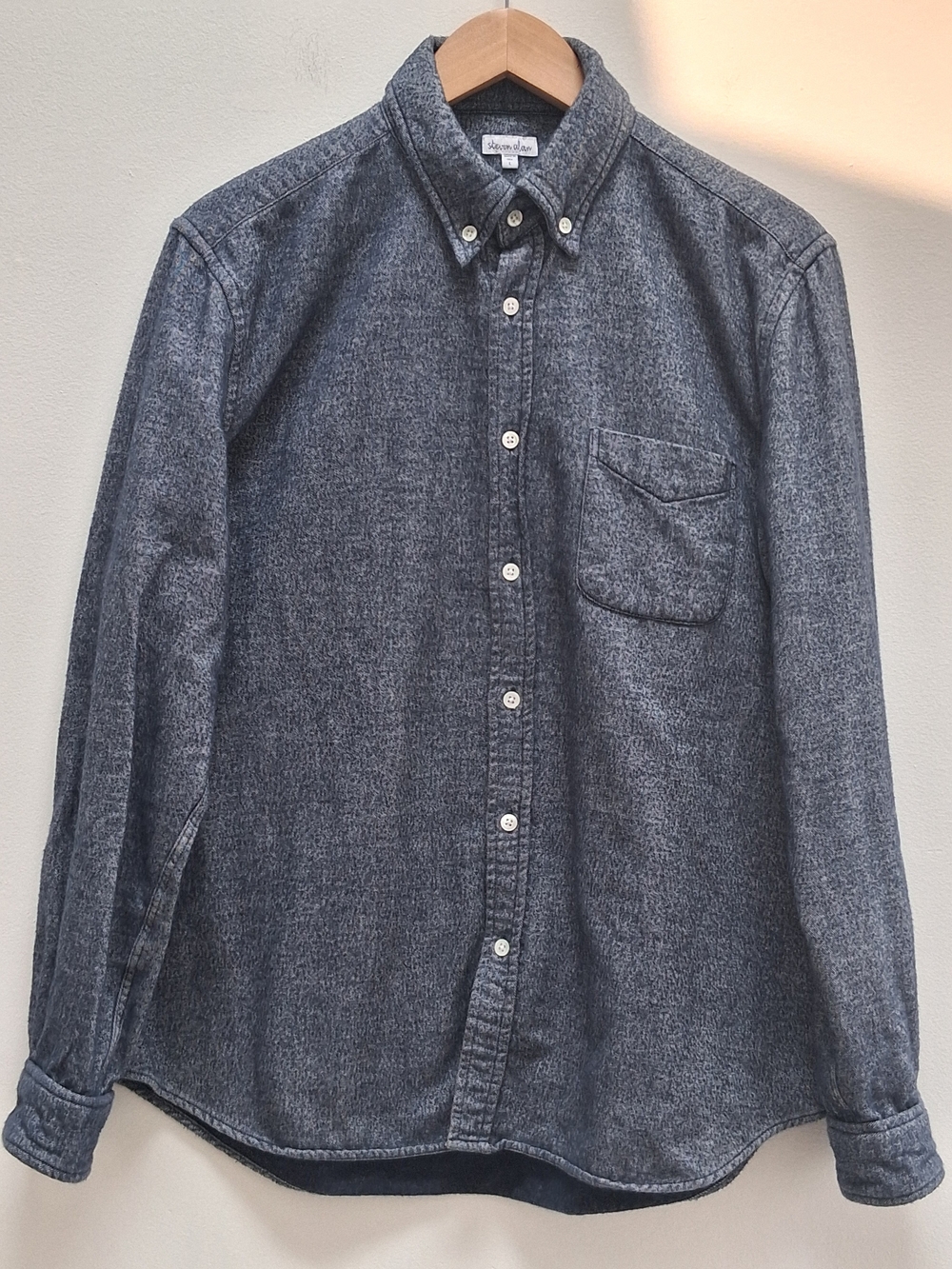 Steven Alan Men's Blue Button-Down Chambray Textured Heavy Cotton  Shirt Large